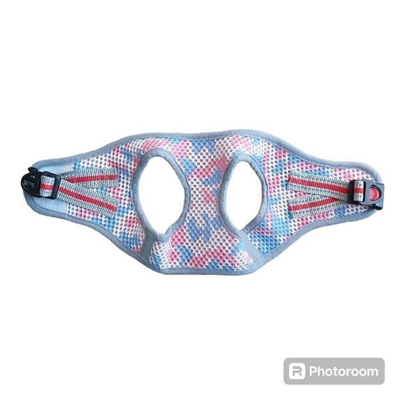 XS Pink/Blue/White Dog Harness with Safety Lock, Hook and Loop Closure, Dbl Loop - Picture 3 of 8